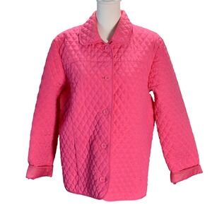 Nordic Lights Quilted Jacket Casual Fall Pink Button Front Women's Large Coat